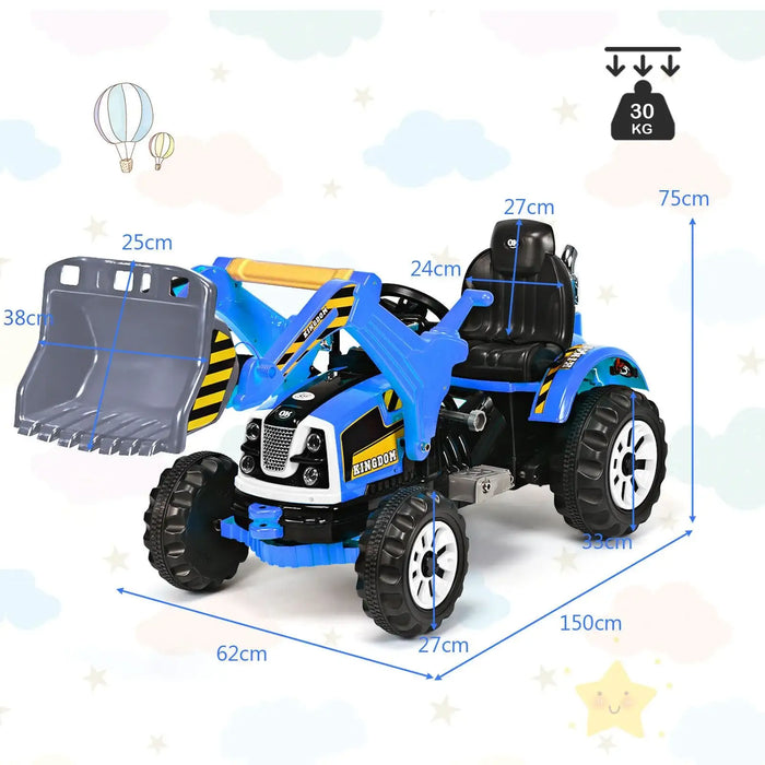 12V Kids Electric Ride-On Excavator - Blue | Forward and Reverse and Working Arm COSTWAY - Little and Giant Explorers Costway