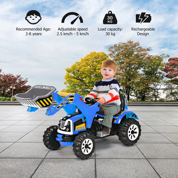 12V Kids Electric Ride-On Excavator - Blue | Forward and Reverse and Working Arm COSTWAY - Little and Giant Explorers Costway