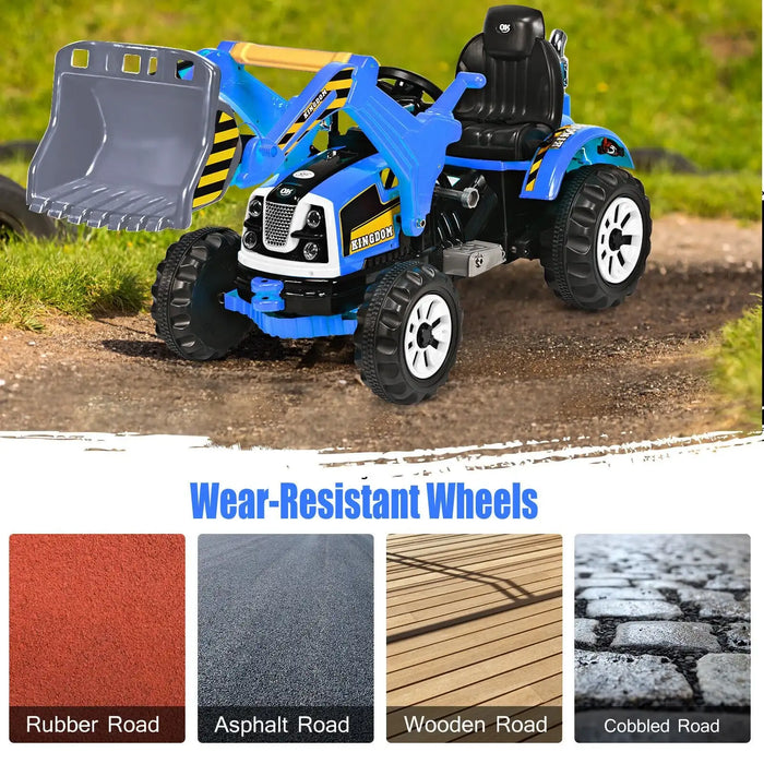 12V Kids Electric Ride-On Excavator - Blue | Forward and Reverse and Working Arm COSTWAY - Little and Giant Explorers Costway