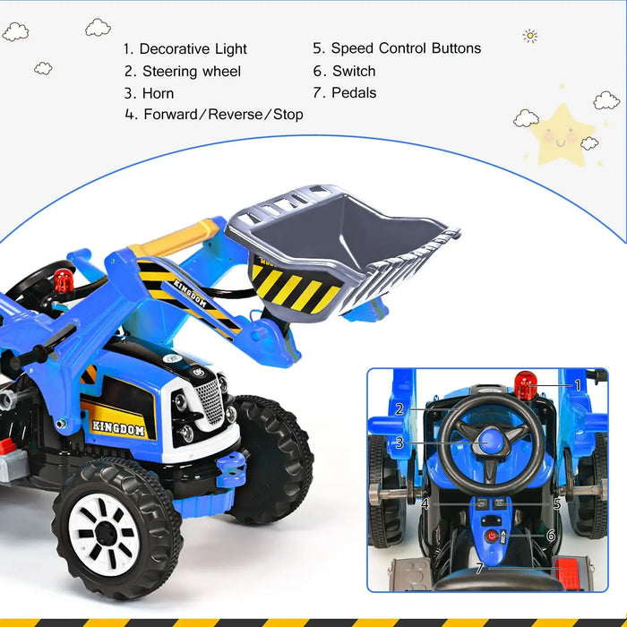 12V Kids Electric Ride-On Excavator - Blue | Forward and Reverse and Working Arm COSTWAY - Little and Giant Explorers Costway