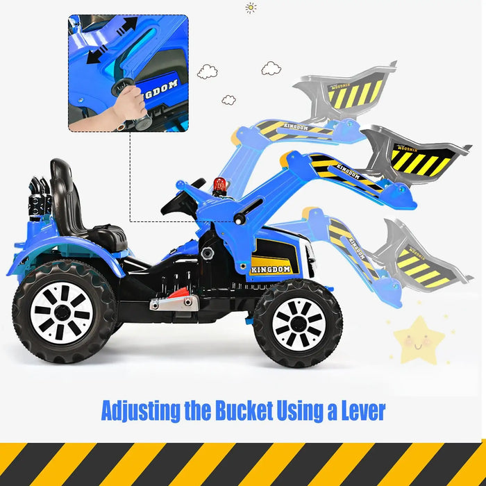 12V Kids Electric Ride-On Excavator - Blue | Forward and Reverse and Working Arm COSTWAY - Little and Giant Explorers Costway