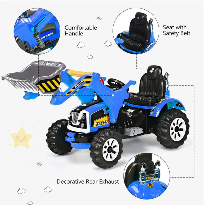 12V Kids Electric Ride-On Excavator - Blue | Forward and Reverse and Working Arm COSTWAY - Little and Giant Explorers Costway