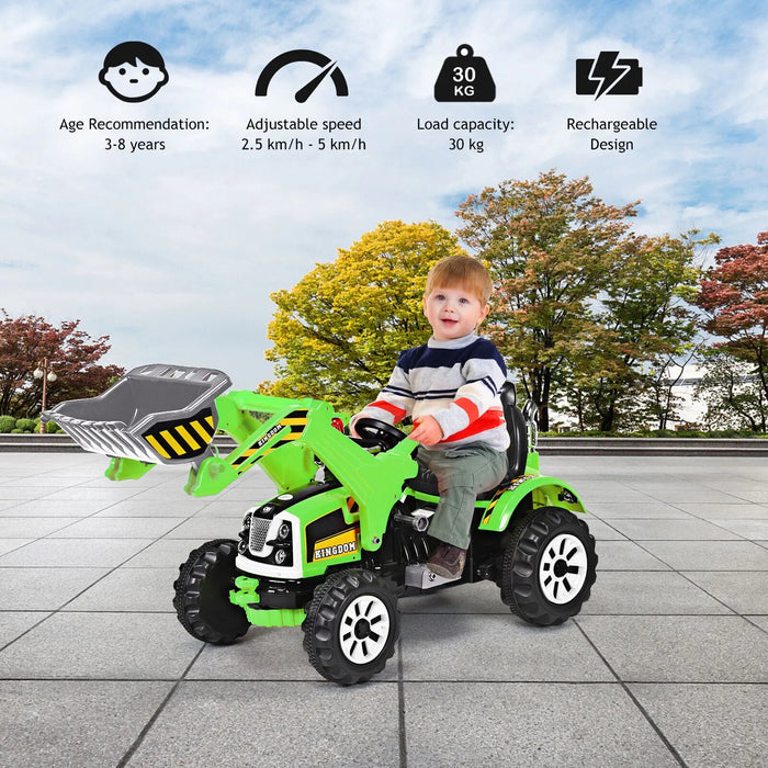 12V Kids Electric Ride-On Excavator - Green | Forward and Reverse and Working Arm COSTWAY - Little and Giant Explorers Costway