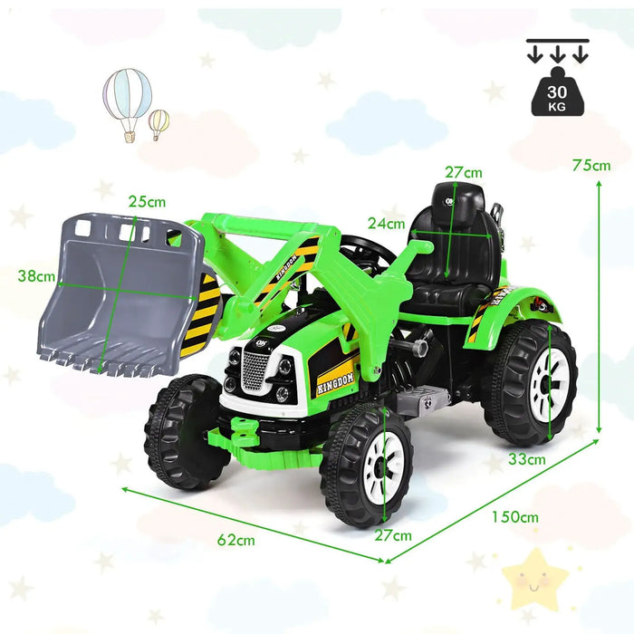 12V Kids Electric Ride-On Excavator - Green | Forward and Reverse and Working Arm COSTWAY - Little and Giant Explorers Costway