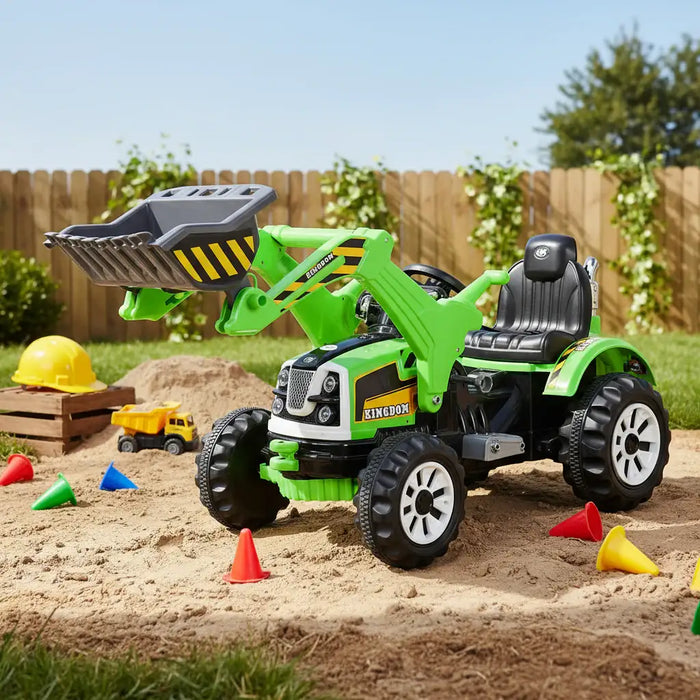 12V Kids Electric Ride-On Excavator - Green | Forward and Reverse and Working Arm COSTWAY - Little and Giant Explorers Costway