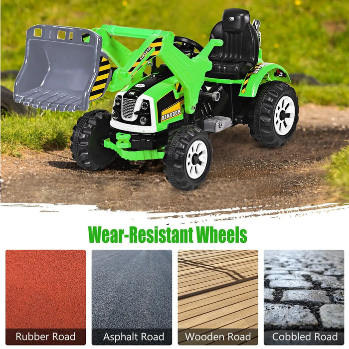 12V Kids Electric Ride-On Excavator - Green | Forward and Reverse and Working Arm COSTWAY - Little and Giant Explorers Costway