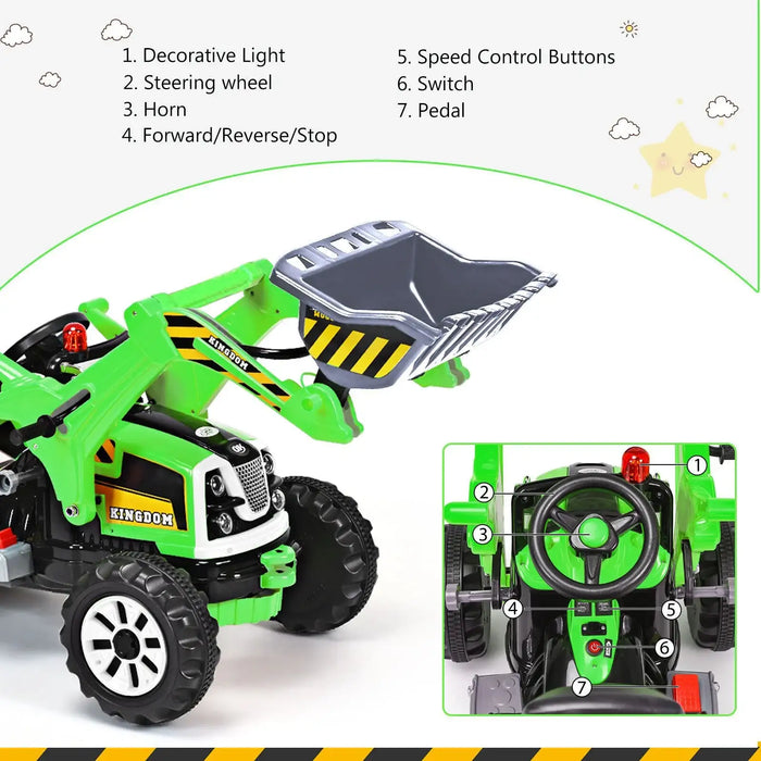12V Kids Electric Ride-On Excavator - Green | Forward and Reverse and Working Arm COSTWAY - Little and Giant Explorers Costway