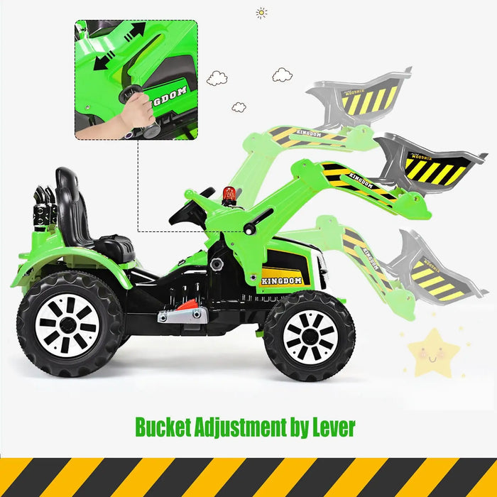 12V Kids Electric Ride-On Excavator - Green | Forward and Reverse and Working Arm COSTWAY - Little and Giant Explorers Costway