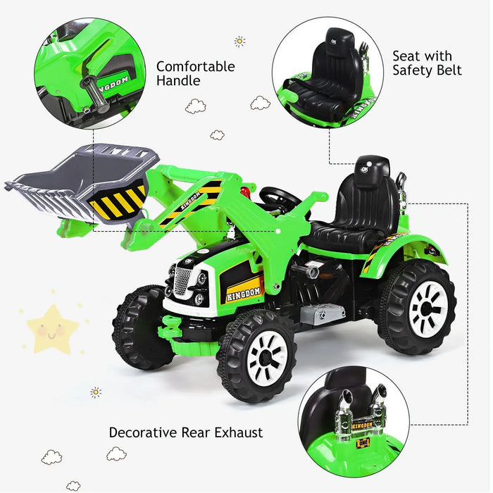 12V Kids Electric Ride-On Excavator - Green | Forward and Reverse and Working Arm COSTWAY - Little and Giant Explorers Costway