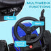 Blue kids electric ride-on tractor steering wheel with horn, music, and start-up sound buttons