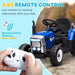 Blue 12V kids electric ride-on tractor with remote control and LED lights outdoors
