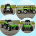 Green 12V kids electric ride-on tractor with detachable trailer, dual control, and music.