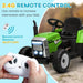 12V kids electric ride-on green tractor with remote control and LED headlights outdoors