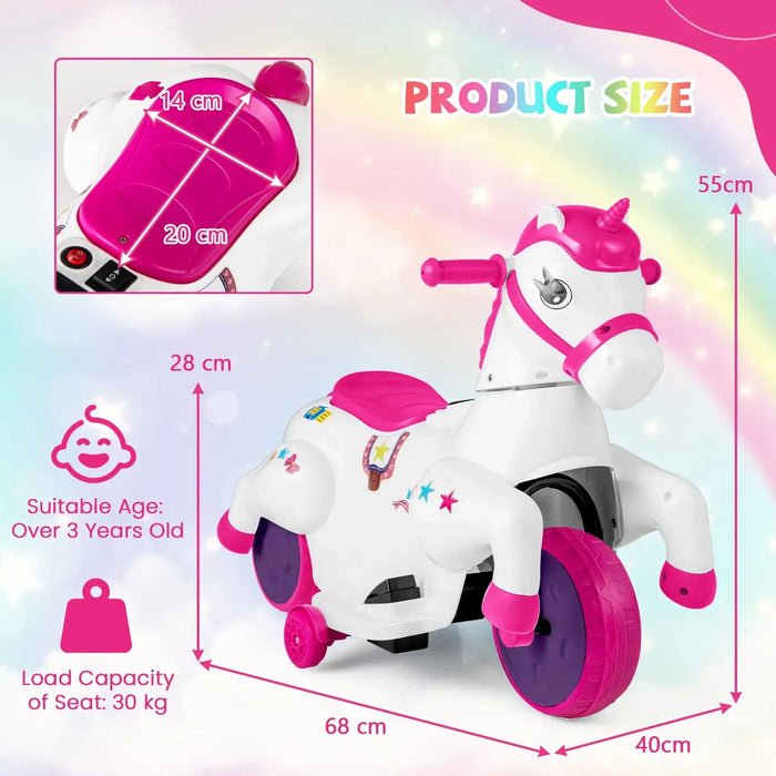 12V Kids Electric Ride-On Unicorn Pony – Rose | Galloping Horse Mode and Music COSTWAY - Little and Giant Explorers Costway