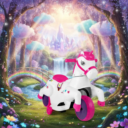 12V Kids Electric Ride-On Unicorn Pony – Rose | Galloping Horse Mode and Music COSTWAY - Little and Giant Explorers Costway