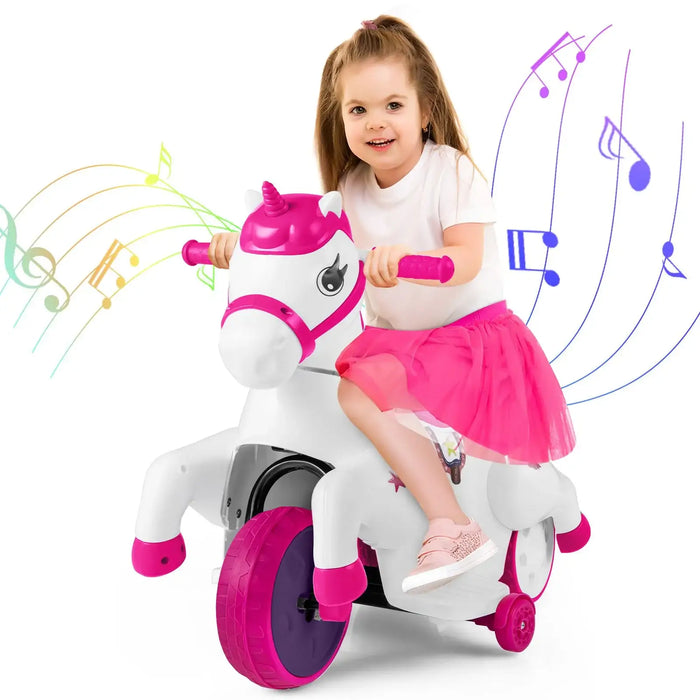 12V Kids Electric Ride-On Unicorn Pony – Rose | Galloping Horse Mode and Music COSTWAY - Little and Giant Explorers Costway