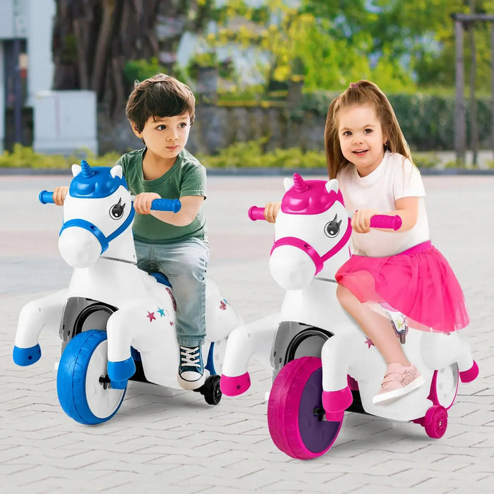 12V Kids Electric Ride-On Unicorn Pony – Rose | Galloping Horse Mode and Music COSTWAY - Little and Giant Explorers Costway