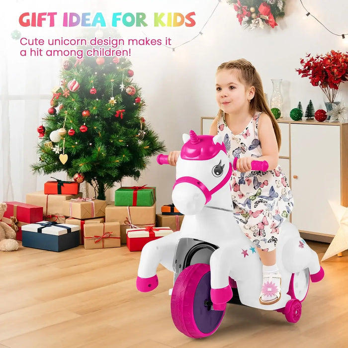 12V Kids Electric Ride-On Unicorn Pony – Rose | Galloping Horse Mode and Music COSTWAY - Little and Giant Explorers Costway
