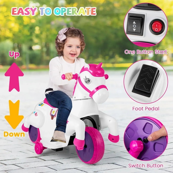 12V Kids Electric Ride-On Unicorn Pony – Rose | Galloping Horse Mode and Music COSTWAY - Little and Giant Explorers Costway
