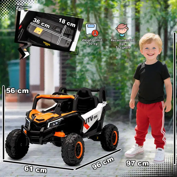 12V Kids Electric Ride-On UTV Car - Orange | LED Lights, Music and USB AIYAPLAY - Little and Giant Explorers AIYAPLAY