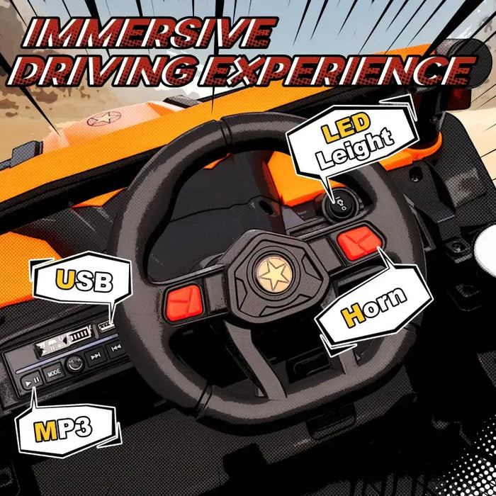 12V Kids Electric Ride-On UTV Car - Orange | LED Lights, Music and USB AIYAPLAY - Little and Giant Explorers AIYAPLAY