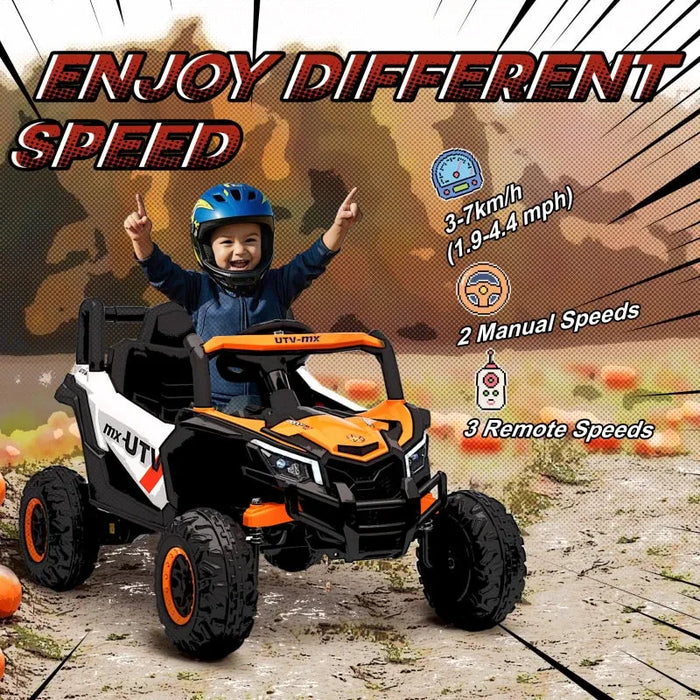 12V Kids Electric Ride-On UTV Car - Orange | LED Lights, Music and USB AIYAPLAY - Little and Giant Explorers AIYAPLAY