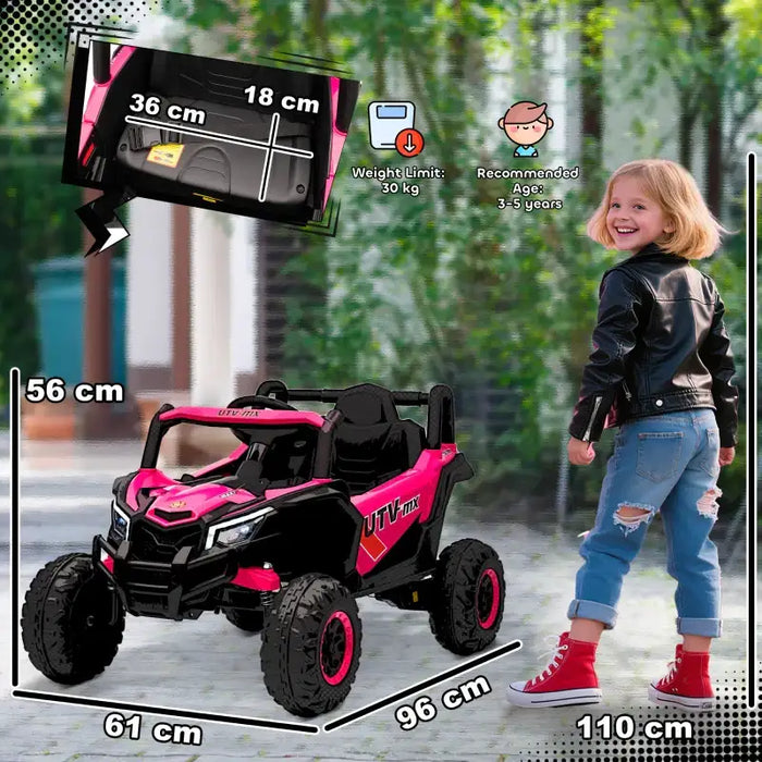 12V Kids Electric Ride-On UTV Car - Pink | LED Lights, Music and USB AIYAPLAY - Little and Giant Explorers AIYAPLAY