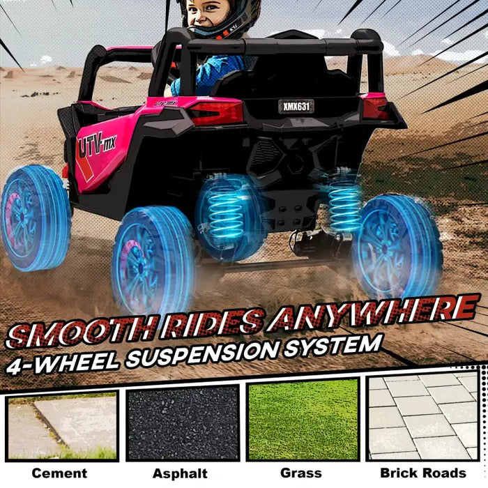 12V Kids Electric Ride-On UTV Car - Pink | LED Lights, Music and USB AIYAPLAY - Little and Giant Explorers AIYAPLAY