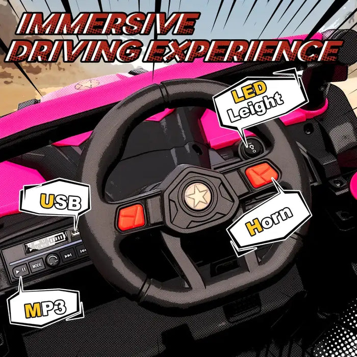 12V Kids Electric Ride-On UTV Car - Pink | LED Lights, Music and USB AIYAPLAY - Little and Giant Explorers AIYAPLAY