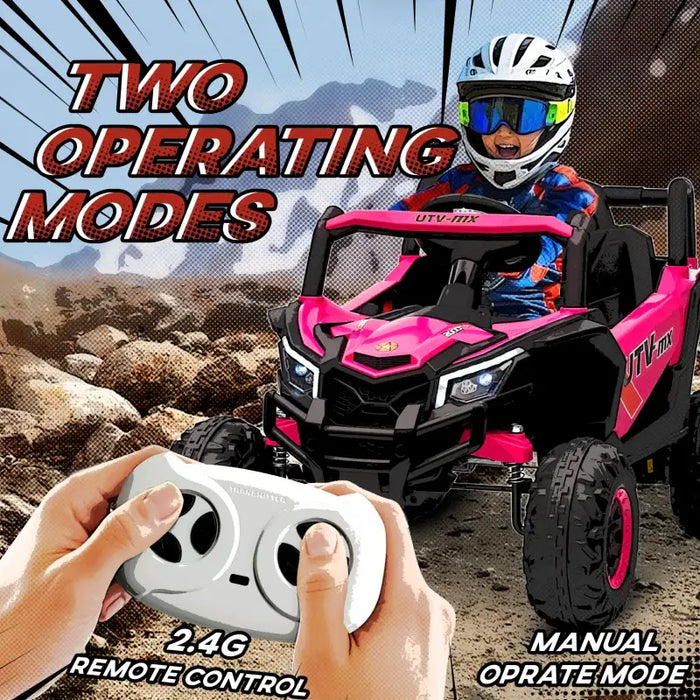 12V Kids Electric Ride-On UTV Car - Pink | LED Lights, Music and USB AIYAPLAY - Little and Giant Explorers AIYAPLAY
