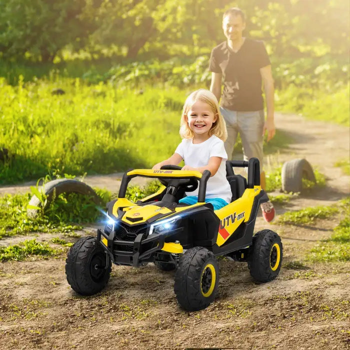 12V Kids Electric Ride-On UTV Car - Yellow | LED Lights, Music and USB AIYAPLAY - Little and Giant Explorers AIYAPLAY