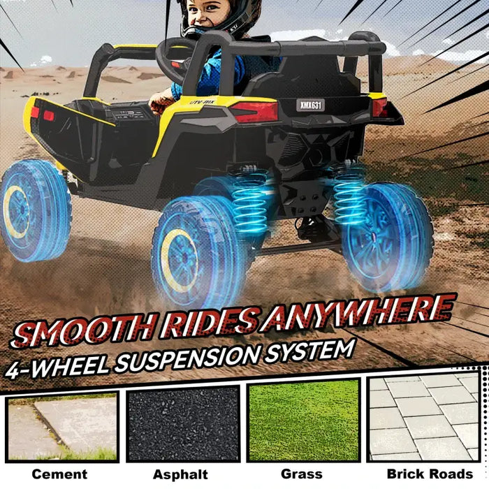 12V Kids Electric Ride-On UTV Car - Yellow | LED Lights, Music and USB AIYAPLAY - Little and Giant Explorers AIYAPLAY