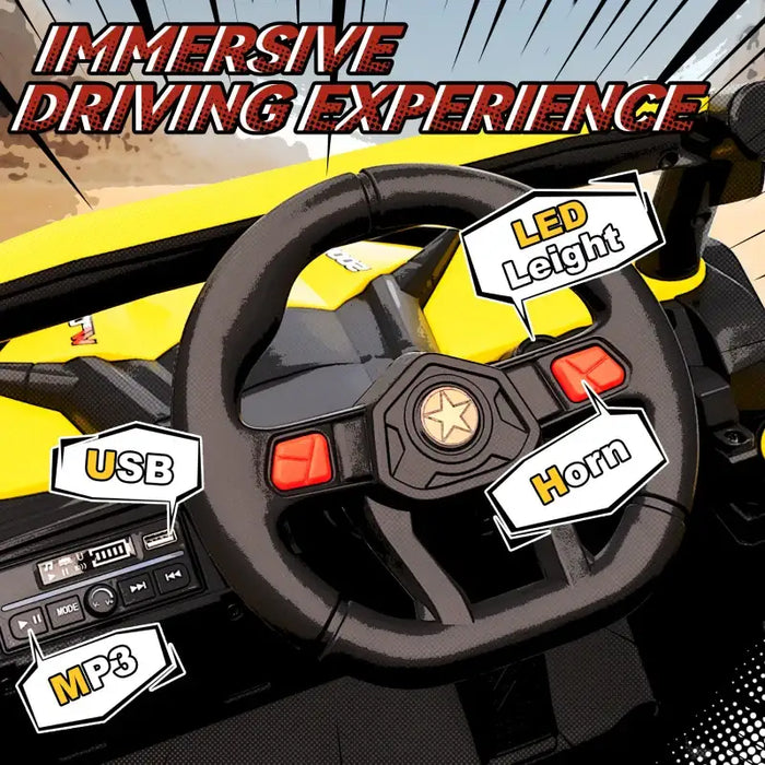 12V Kids Electric Ride-On UTV Car - Yellow | LED Lights, Music and USB AIYAPLAY - Little and Giant Explorers AIYAPLAY