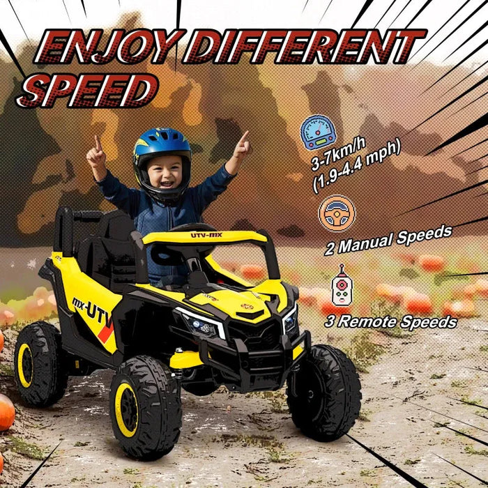 12V Kids Electric Ride-On UTV Car - Yellow | LED Lights, Music and USB AIYAPLAY - Little and Giant Explorers AIYAPLAY