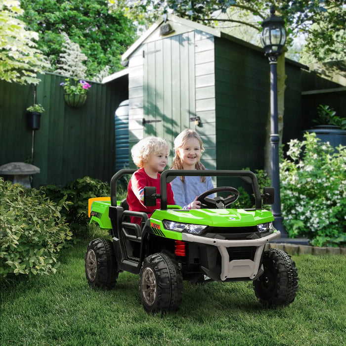 12V Kids Electric Ride-On UTV - Green | Electronic Bucket with Music System HOMCOM - Little and Giant Explorers HOMCOM