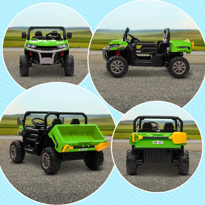 12V Kids Electric Ride-On UTV - Green | Electronic Bucket with Music System HOMCOM - Little and Giant Explorers HOMCOM