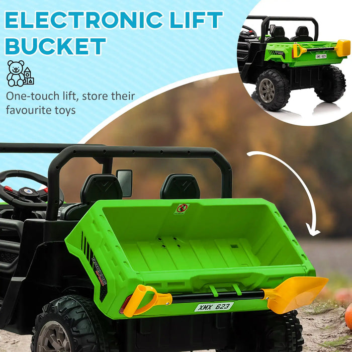 12V Kids Electric Ride-On UTV - Green | Electronic Bucket with Music System HOMCOM - Little and Giant Explorers HOMCOM