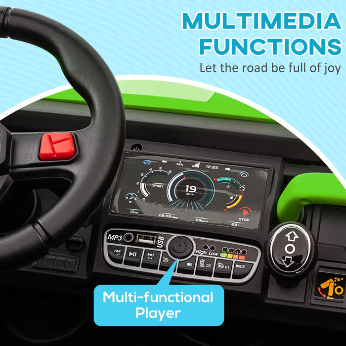 12V Kids Electric Ride-On UTV - Green | Electronic Bucket with Music System HOMCOM - Little and Giant Explorers HOMCOM