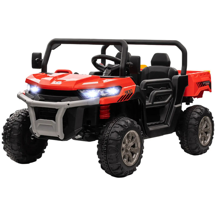 Red 12V kids electric ride-on UTV toy car with large tires and working headlights