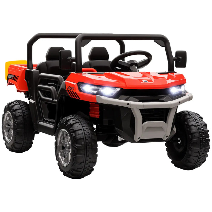Red 12V kids electric ride-on UTV car toy with big tires and working headlights