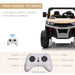Yellow 12V kids electric ride-on UTV with remote control and manual drive modes display.