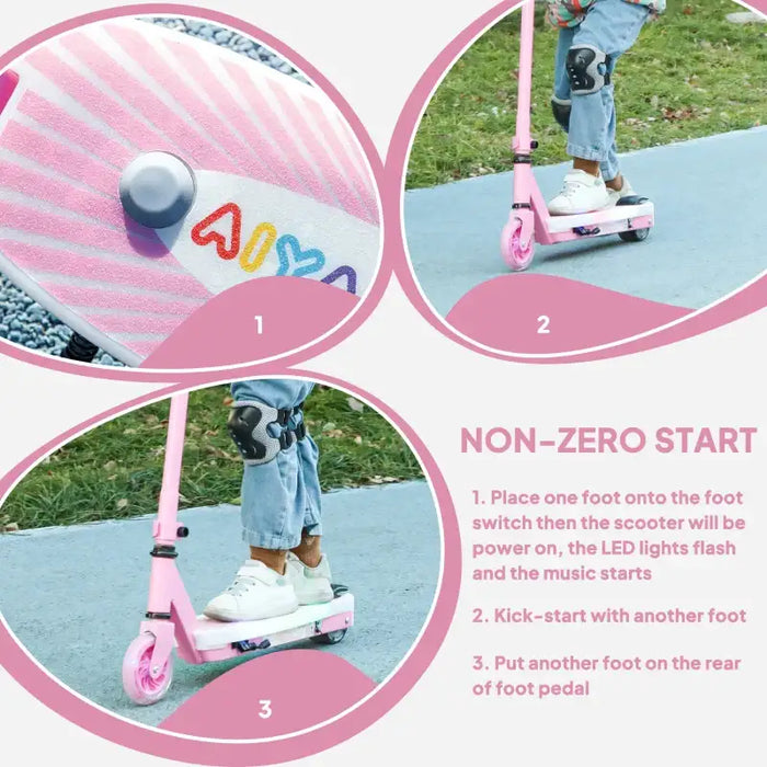 12V Kids Electric Scooter - Pink | Light-Up Pedals and Wheels - Removable Stabiliser Wheels AIYAPLAY - Little and Giant Explorers AIYAPLAY