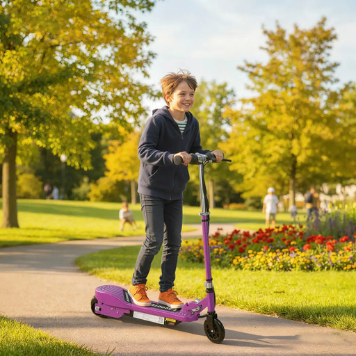 12V Kids Electric Scooter – Purple | Adjustable Height, Foldable Frame and Handbrake AIYAPLAY - Little and Giant Explorers