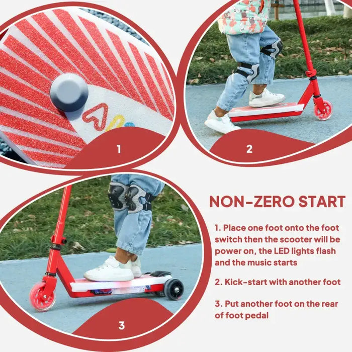 12V Kids Electric Scooter - Red | Light-Up Pedals and Wheels - Removable Stabiliser Wheels AIYAPLAY - Little and Giant Explorers AIYAPLAY