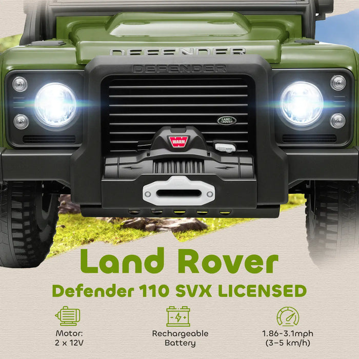 12V Kids Electric Car Green | Land Rover Defender 110 SVX with 2.4G Remote - Little and Giant Explorers AIYAPLAY