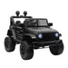 12V black kids off-road ride-on car with LED headlights and rugged 4x4 design
