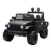 12V kids black off-road ride-on car with working doors and rugged wheels