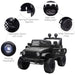 Black 12V kids off-road ride-on car with working headlights, textured tires, and safety features