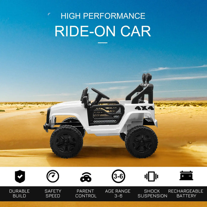 12V Kids Off-Road Ride-On Car - White | Dual Motors with Working Doors HOMCOM - Little and Giant Explorers HOMCOM