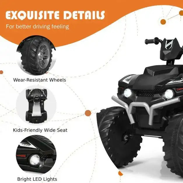 12V Kids Ride-On ATV / Quad Bike - Black | Slow Start - USB Music and Lights COSTWAY - Little and Giant Explorers Costway